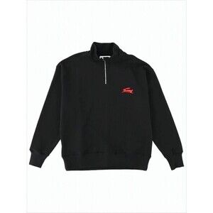 Msgm Black Long-Sleeve Half-Zip Pullover With Ribbed Details - NWT